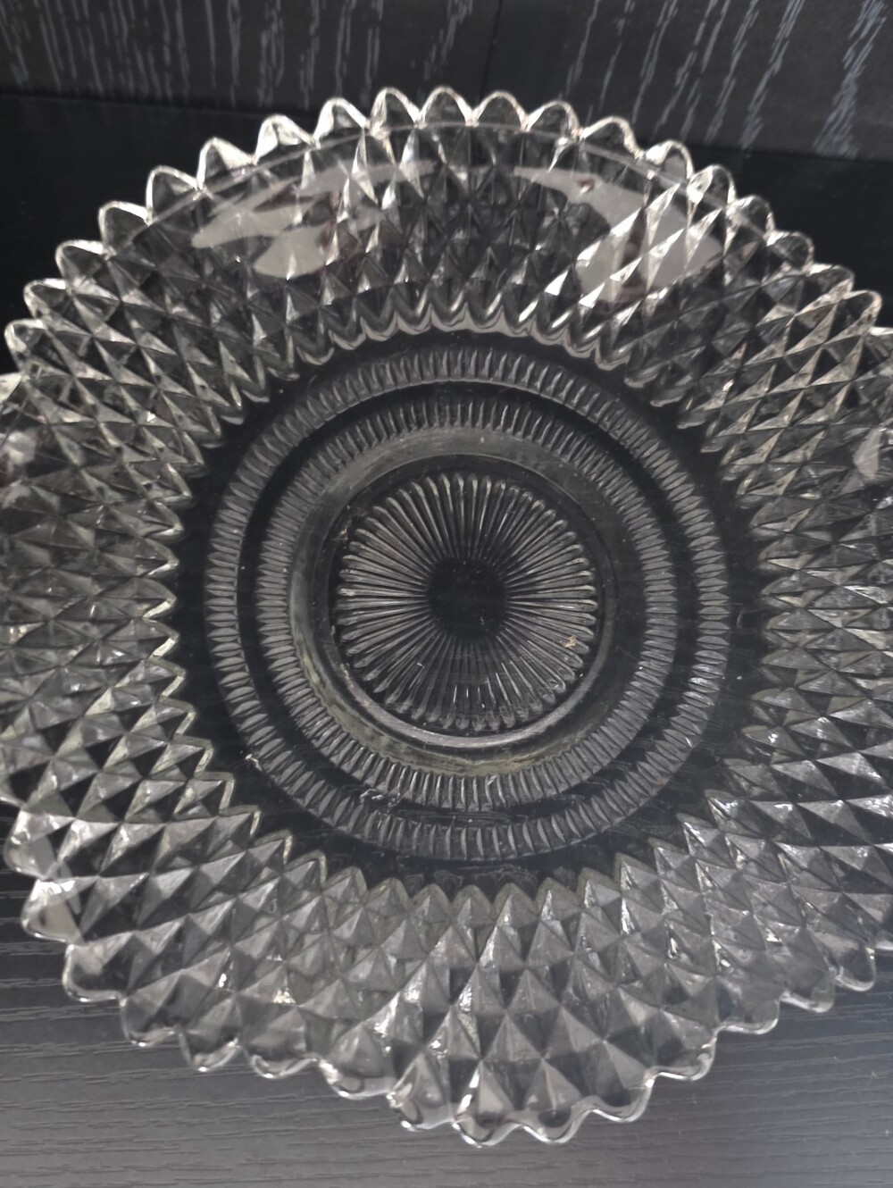 Clear Pressed Glass Plate With Design